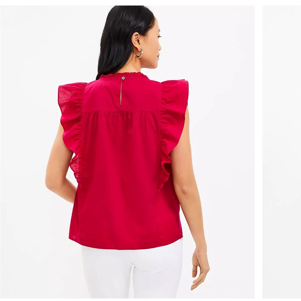 Red Ruffle Sleeve Top - Picture 3 of 4